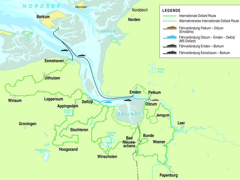Karte der Fährverbindung Dollard Route